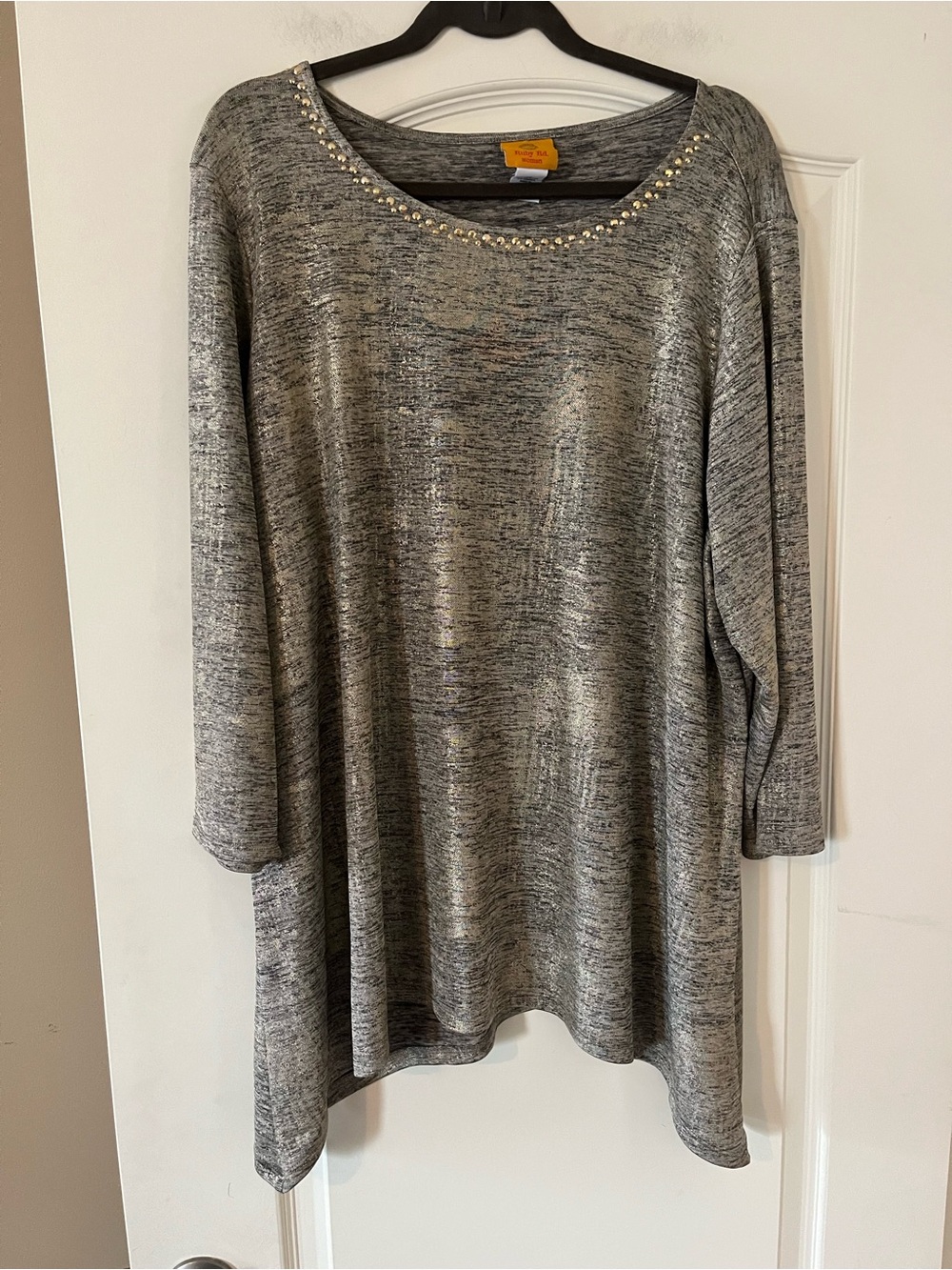 Ruby Rd. Embellished Scoop Neck Gold Metallic Women's Blouse Size 1X